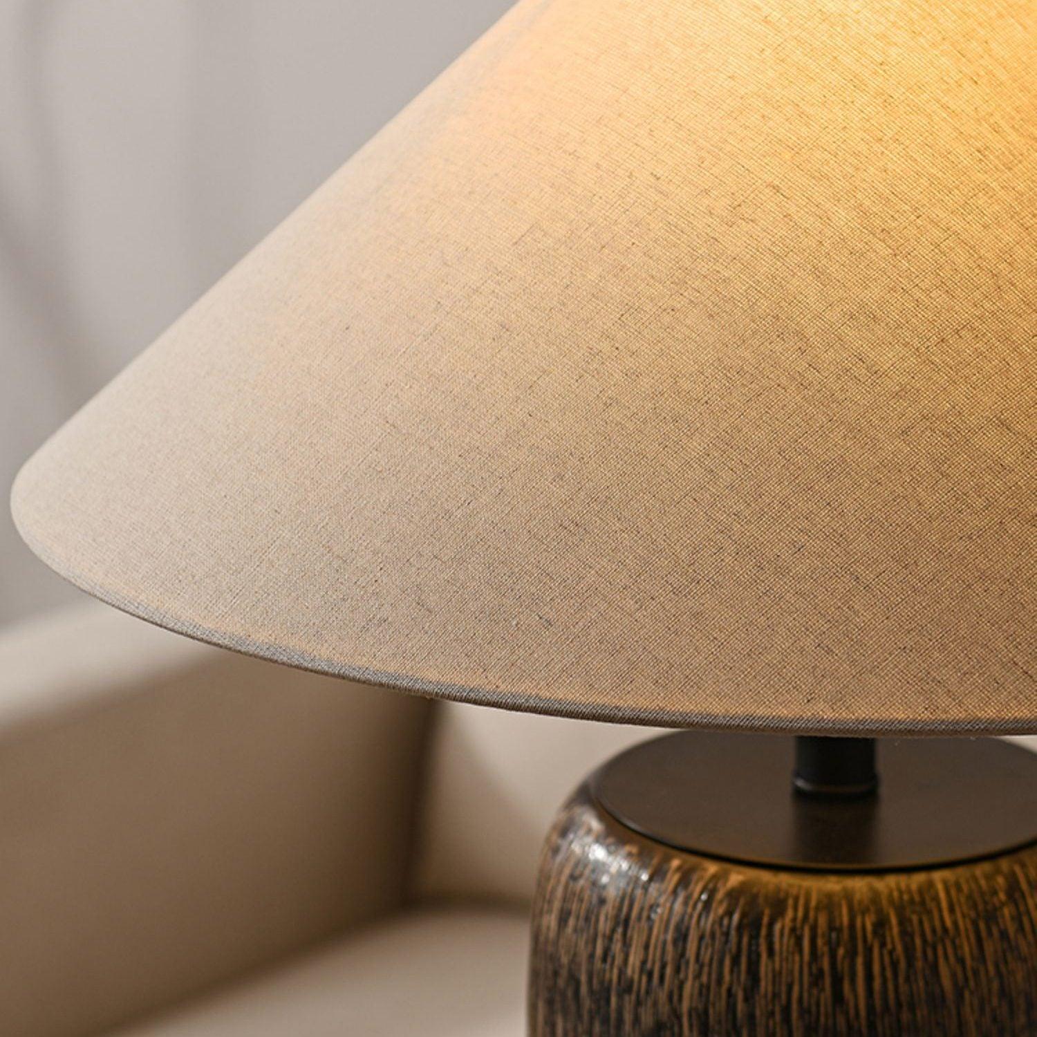Close-up of the fabric lampshade of the floor lamp