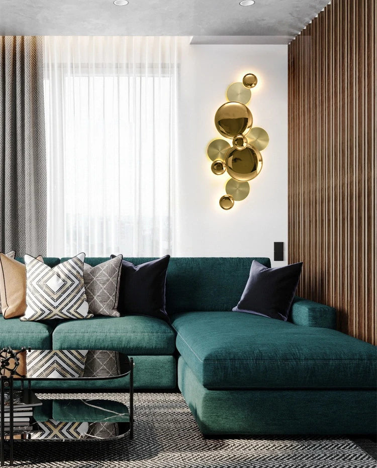 Forart Metal Wall Lamp is hung vertically on the wall behind the sofa