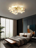 Gingko_Leaf_Ceiling_Lamp_with all white leaves in the bedroom