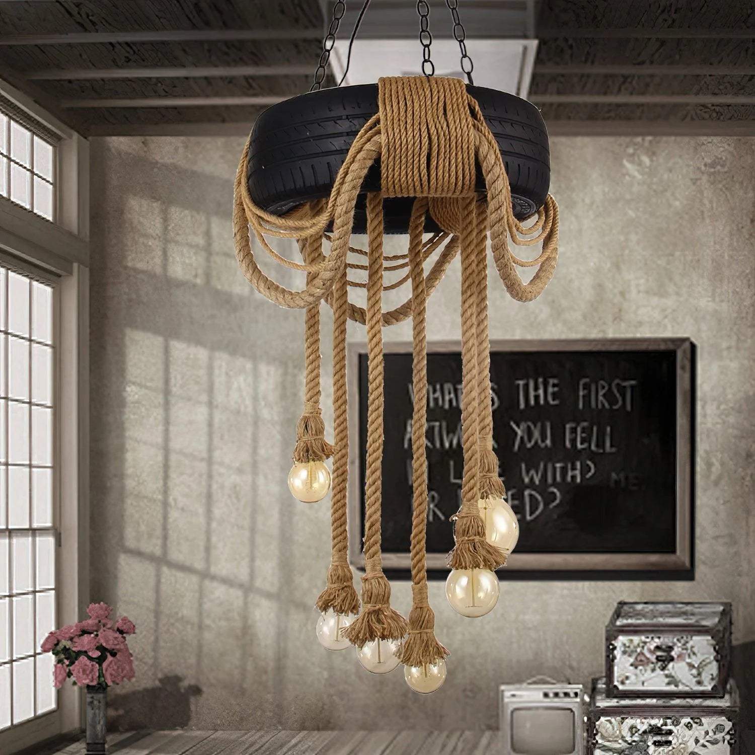 Hemp Rope Industrial Tire Chandelier 3