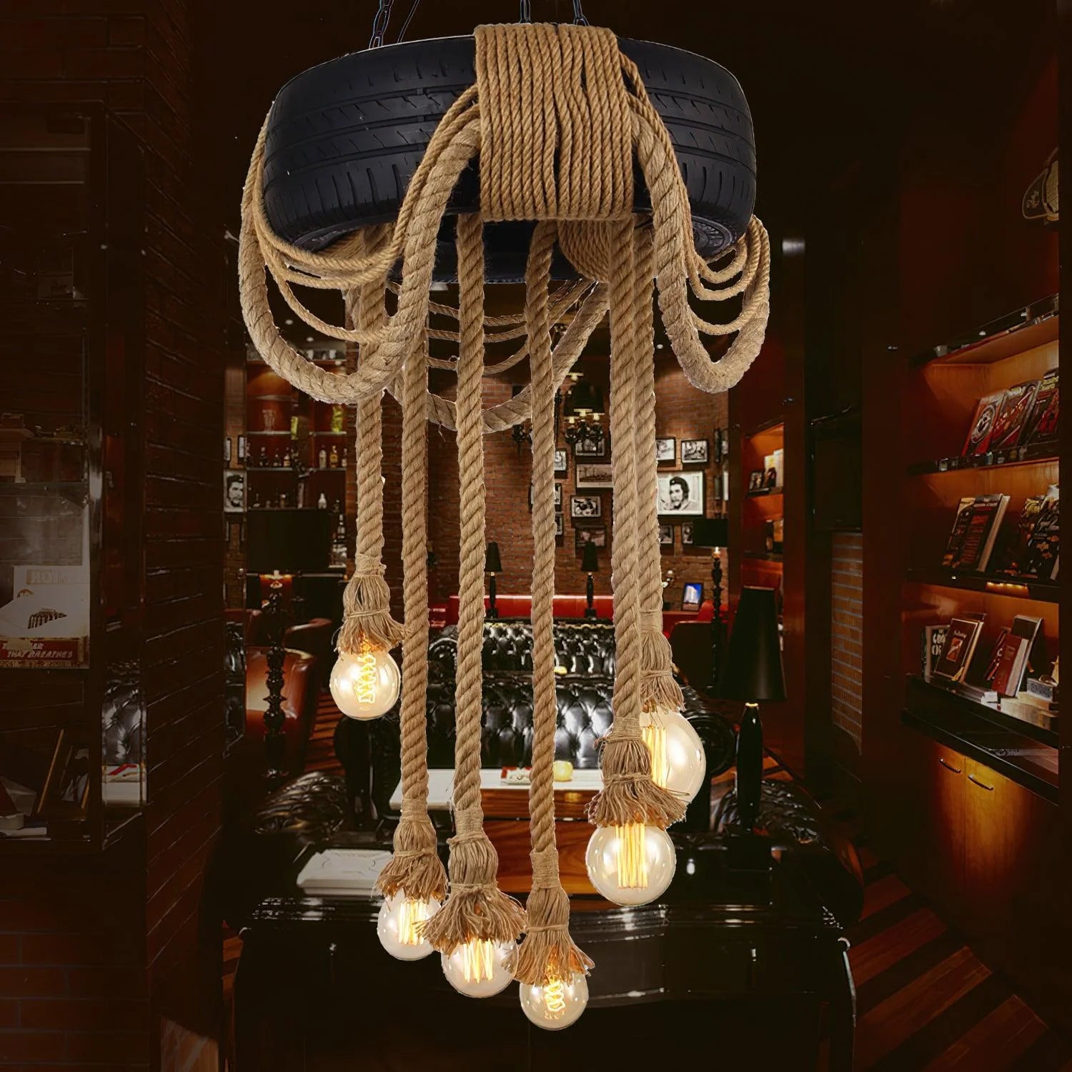 Hemp Rope Industrial Tire Chandelier 5