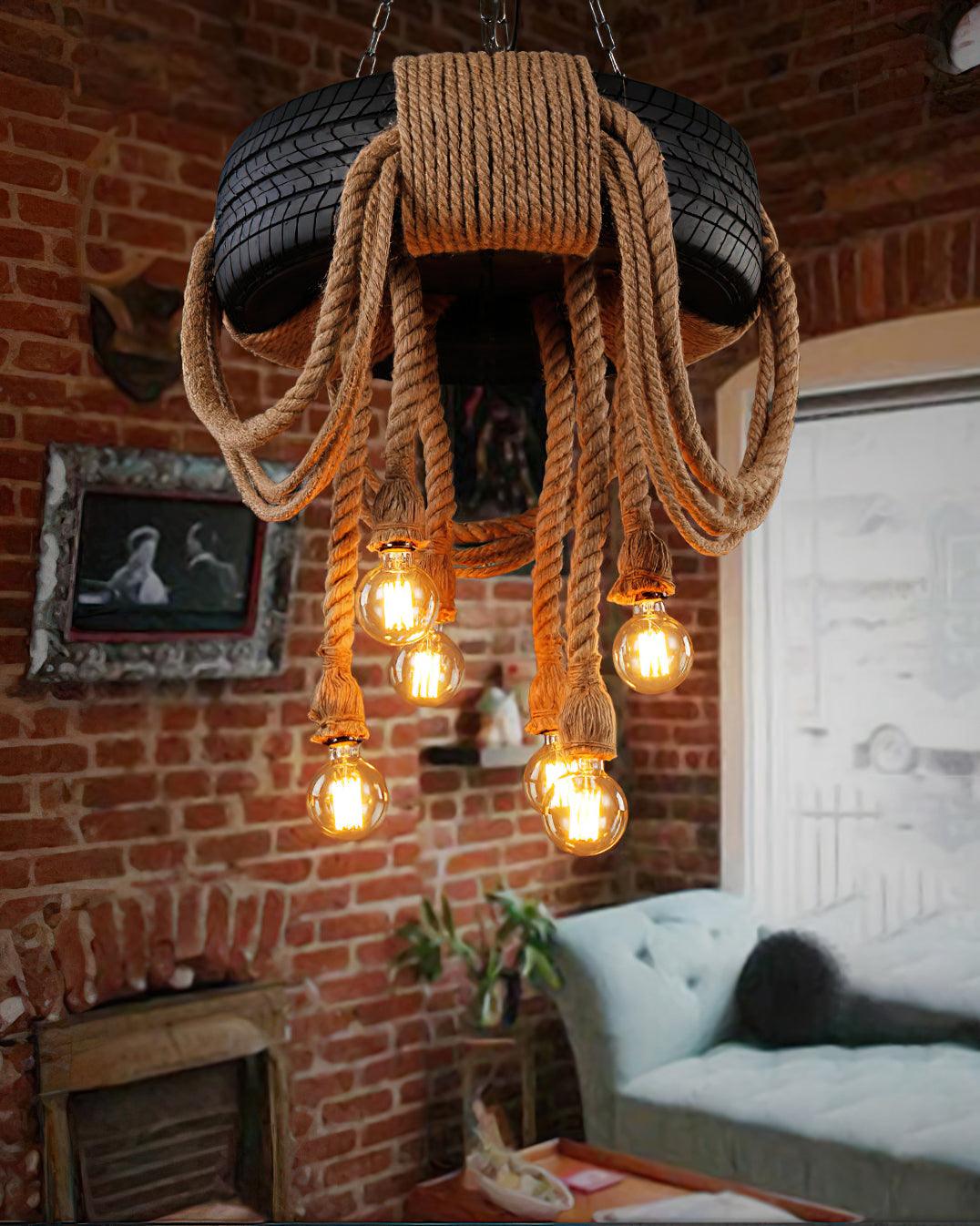 Hemp Rope Industrial Tire Chandelier 9