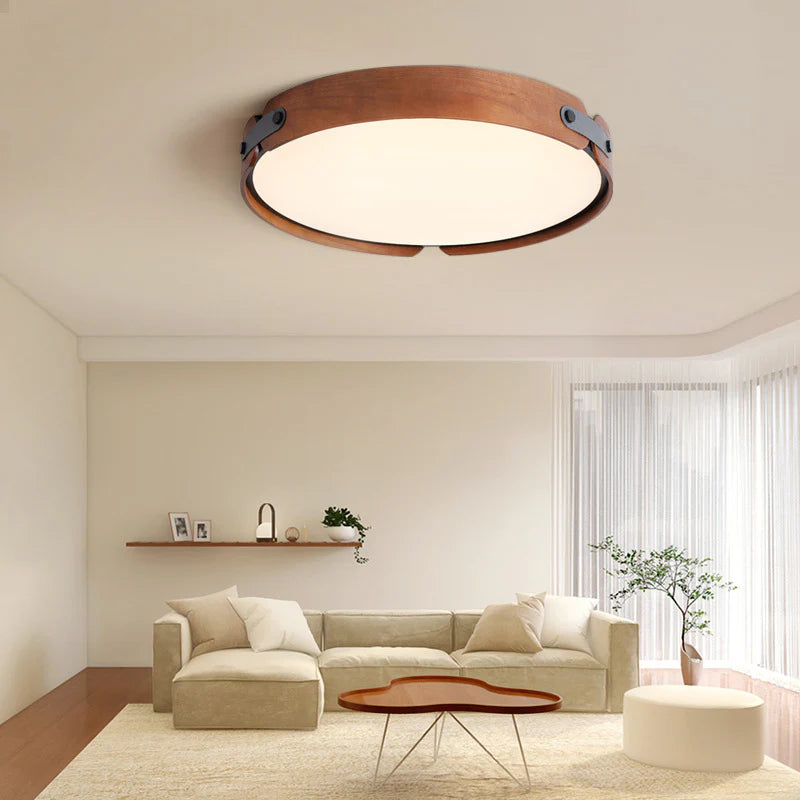 Japanese Walnut Round Ceiling Light