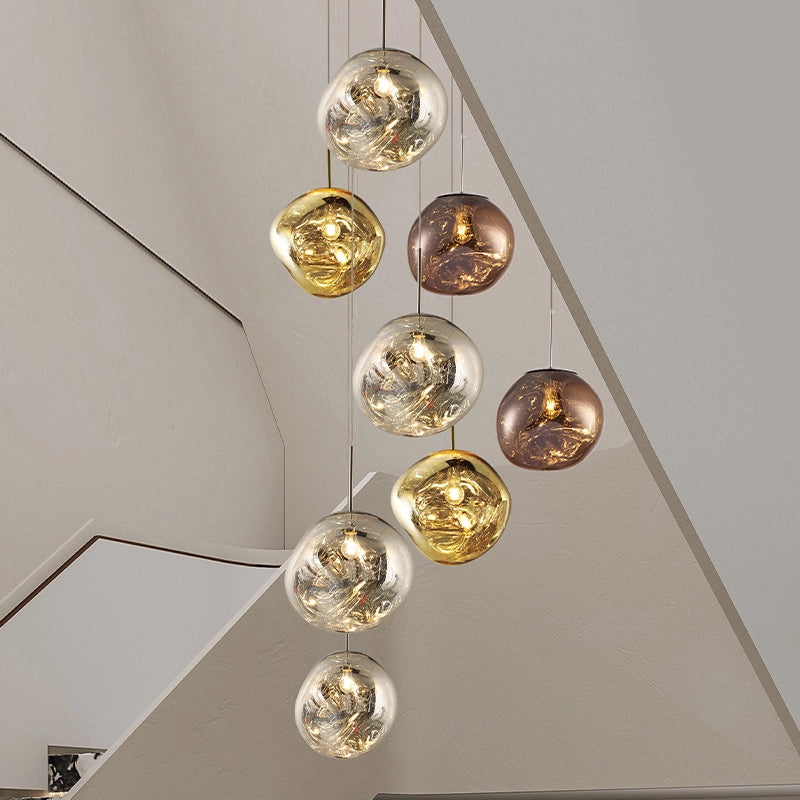 8 different sizes of Lava series chandeliers emit a "hot" light