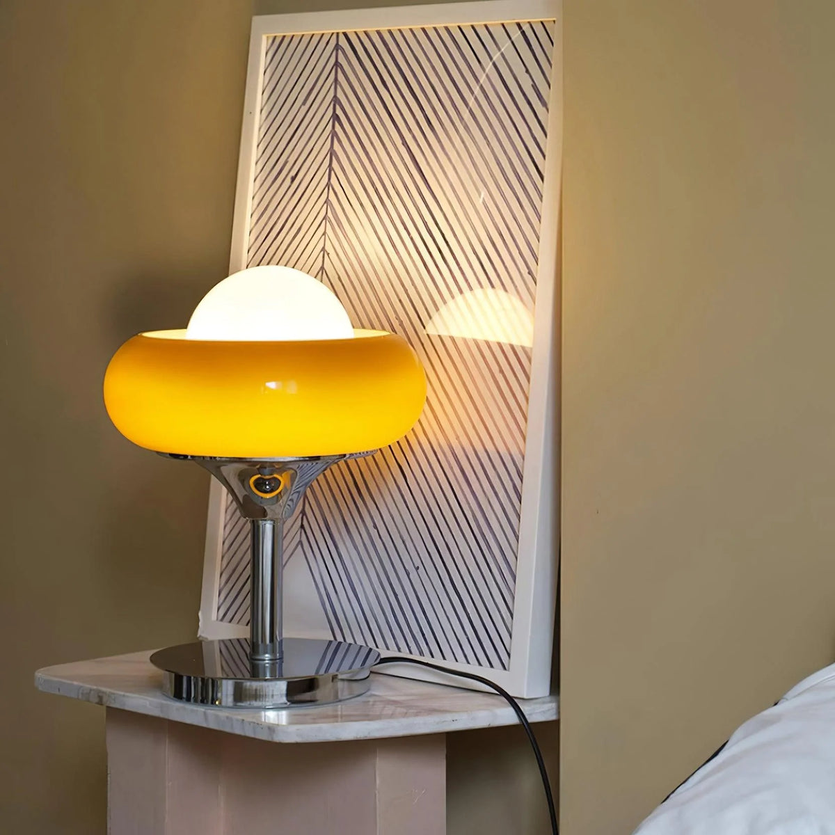 Orange_Table_Lamp_is brighting on bedside