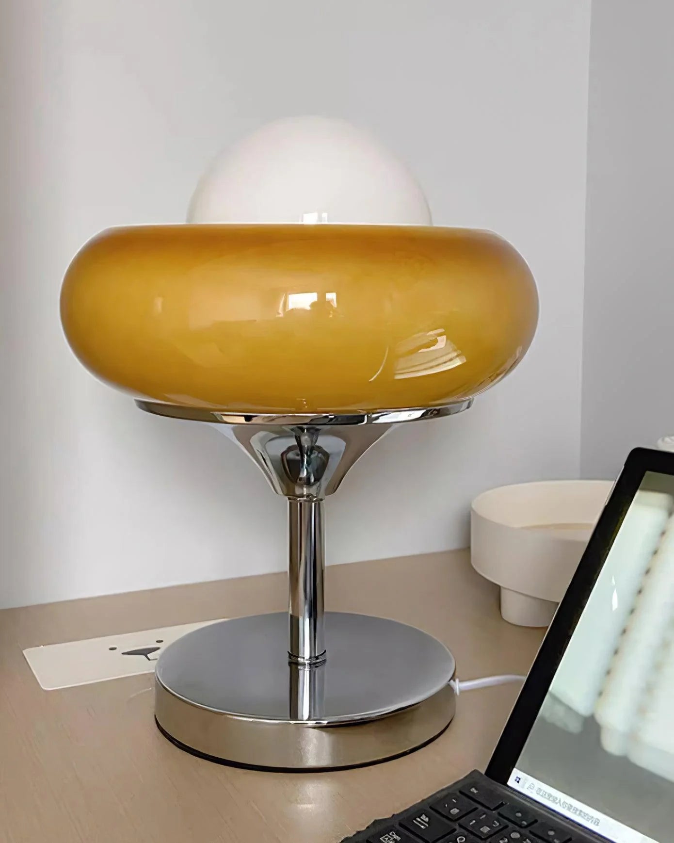 Modern_Egg_Tart_Table_Lamp_near the laptop