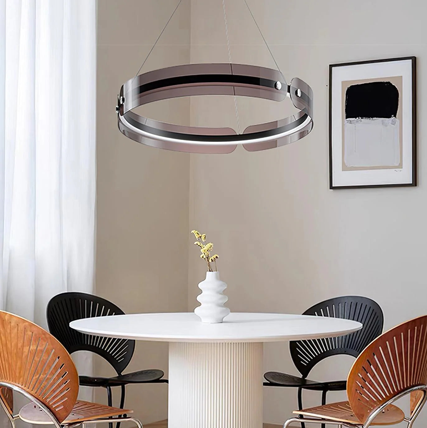 Multi-dimensional Maytoni fixture enhancing a monochromatic modern interior.