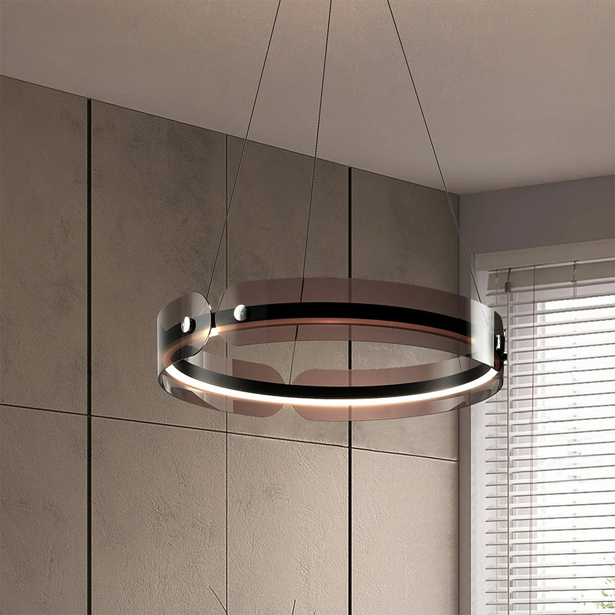 Polished acrylic shade of the Maytoni chandelier highlighting its seamless design.