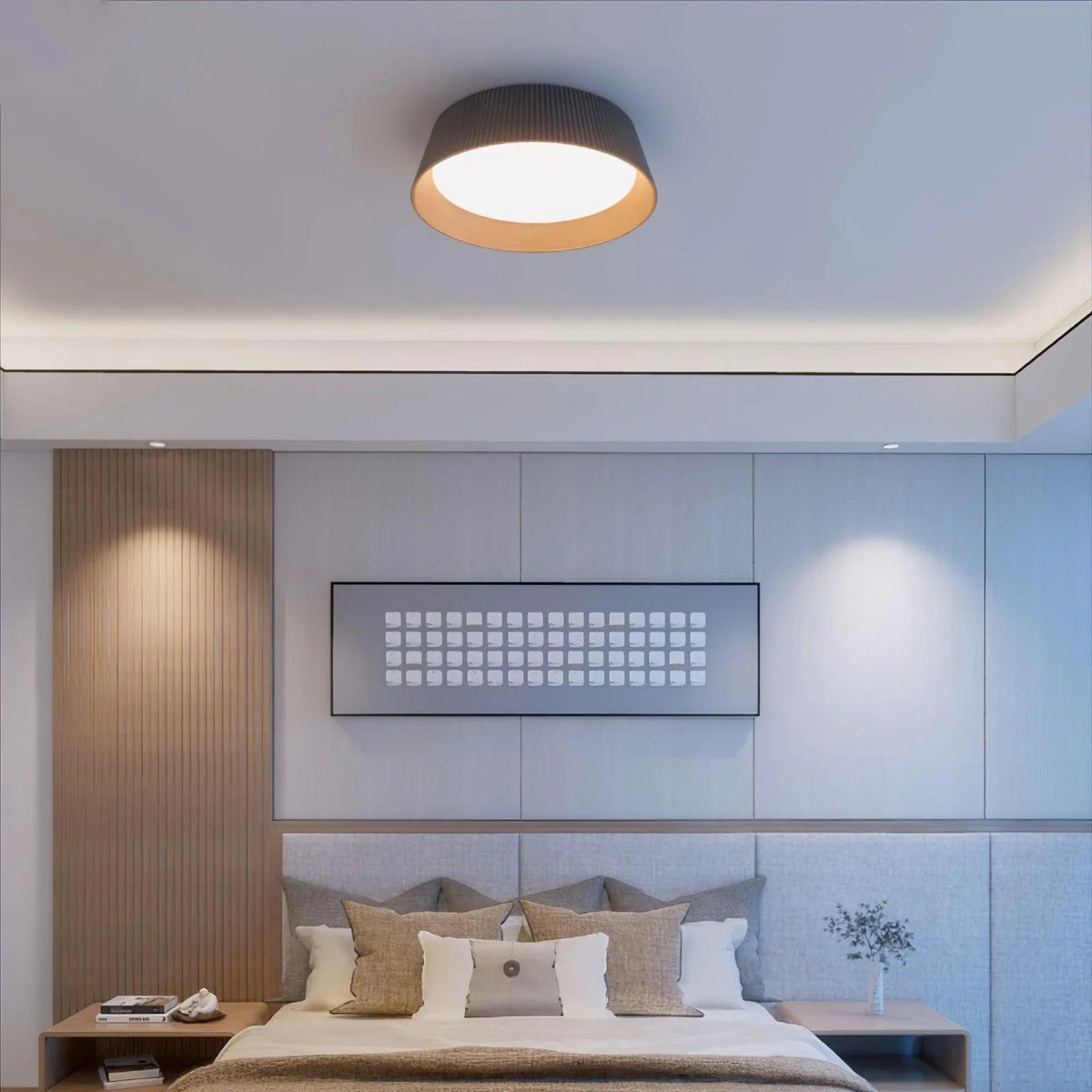 Dimmable resin lamp warm glow in a bedroom