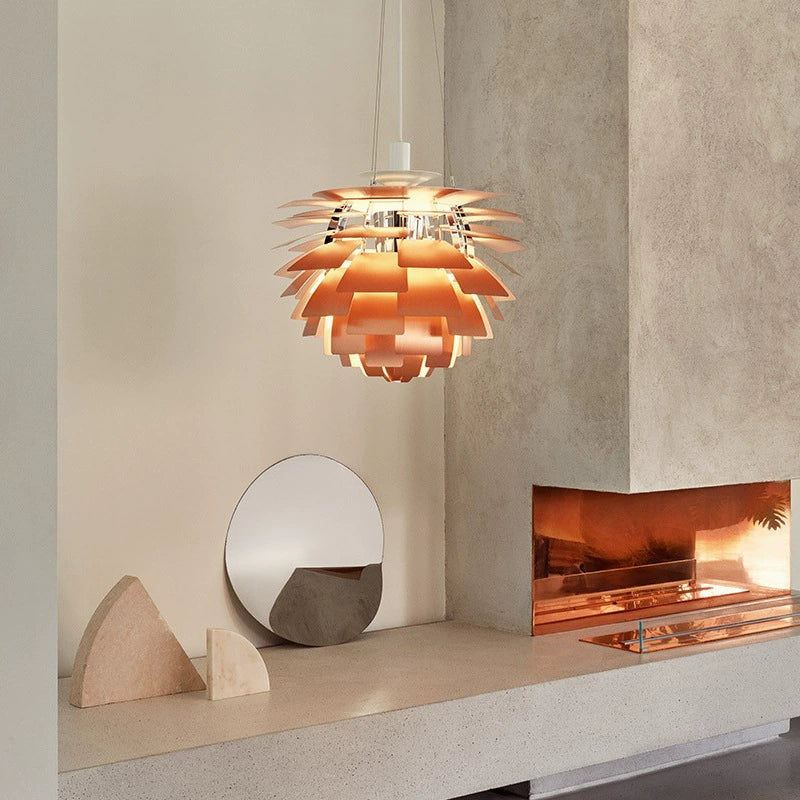 Pine_Cone_Chandelier_with_rose gold_color_decorates_the_modern_space