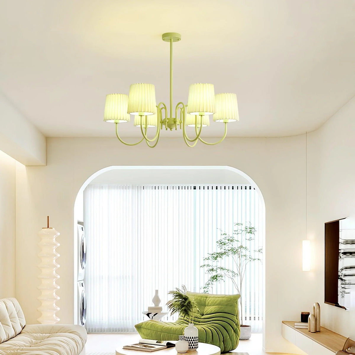 Pleated Fabric Matcha Chandelier 21