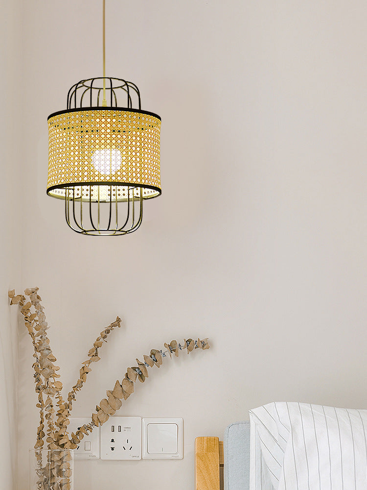 Sustainable rattan ceiling light with organic textures, ideal for farmhouse or coastal interiors