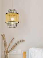 Sustainable rattan ceiling light with organic textures, ideal for farmhouse or coastal interiors