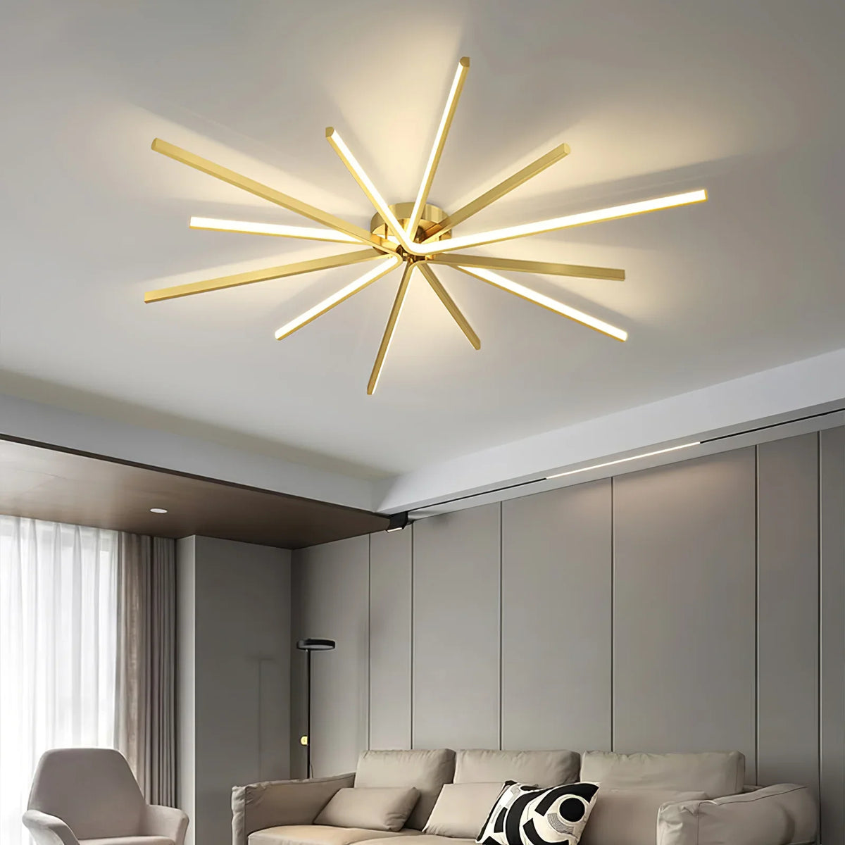 Golden Rotating_Bar_Ceiling_Lamp_ in the modern living room