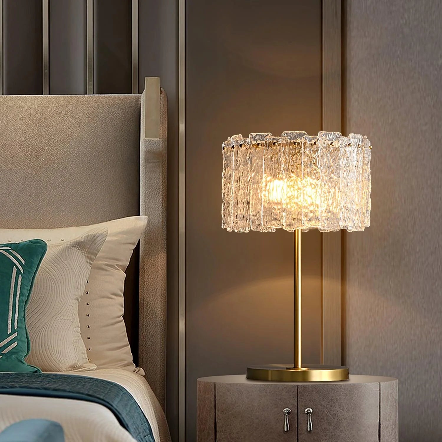 Skylar Crystal Table Lamp near the bed.