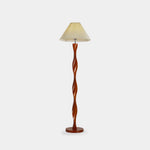 Spiral Wooden Column Floor Lamp Gray Background
