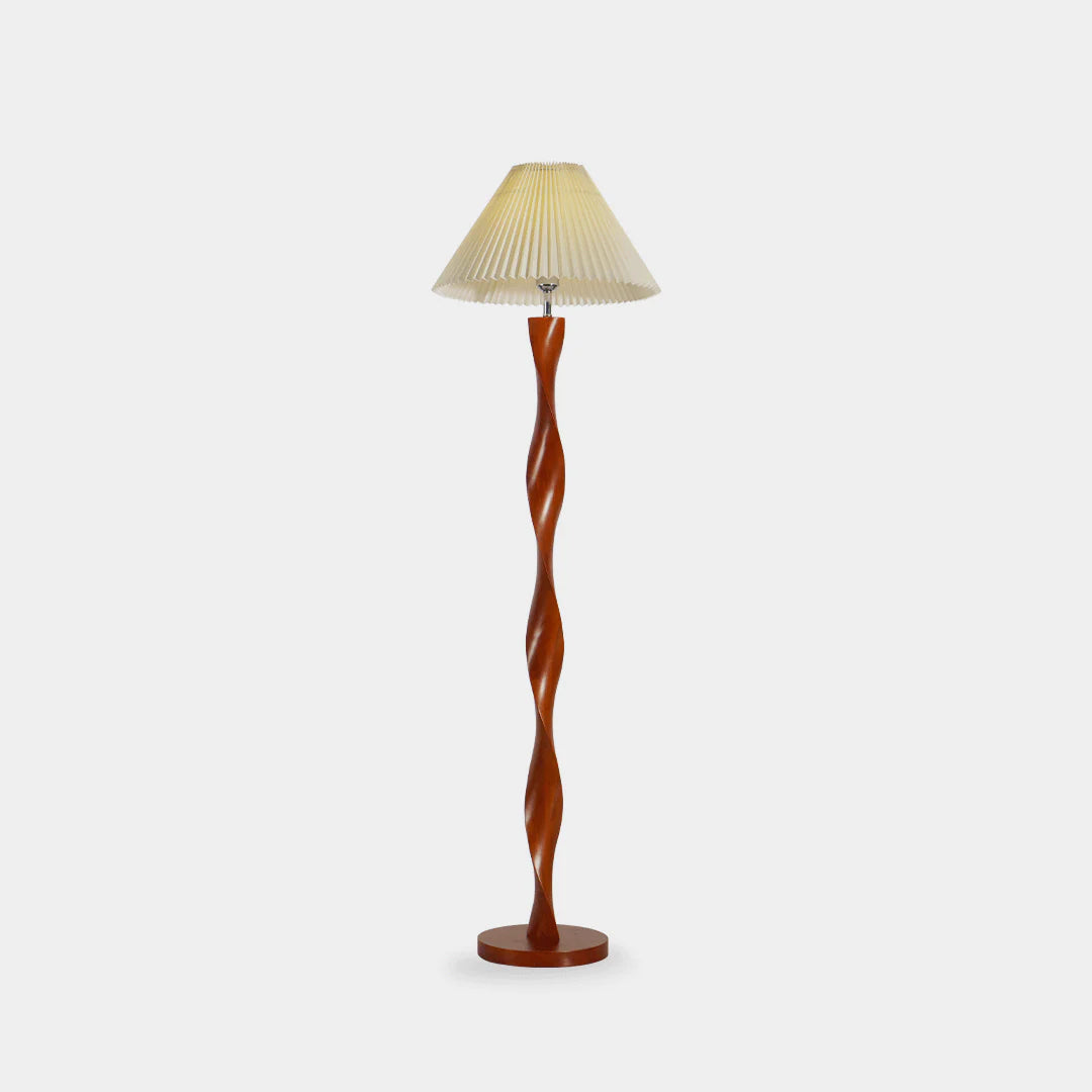 Spiral Wooden Column Floor Lamp Gray Background