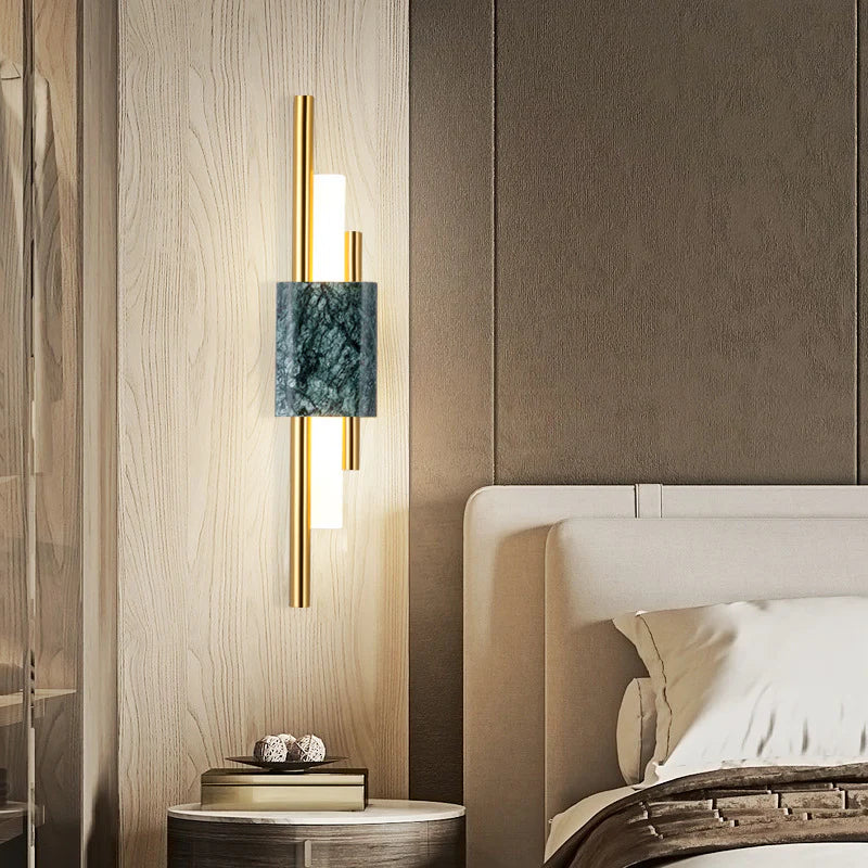 Superior_Marble_Wall_Sconces_next to the bed