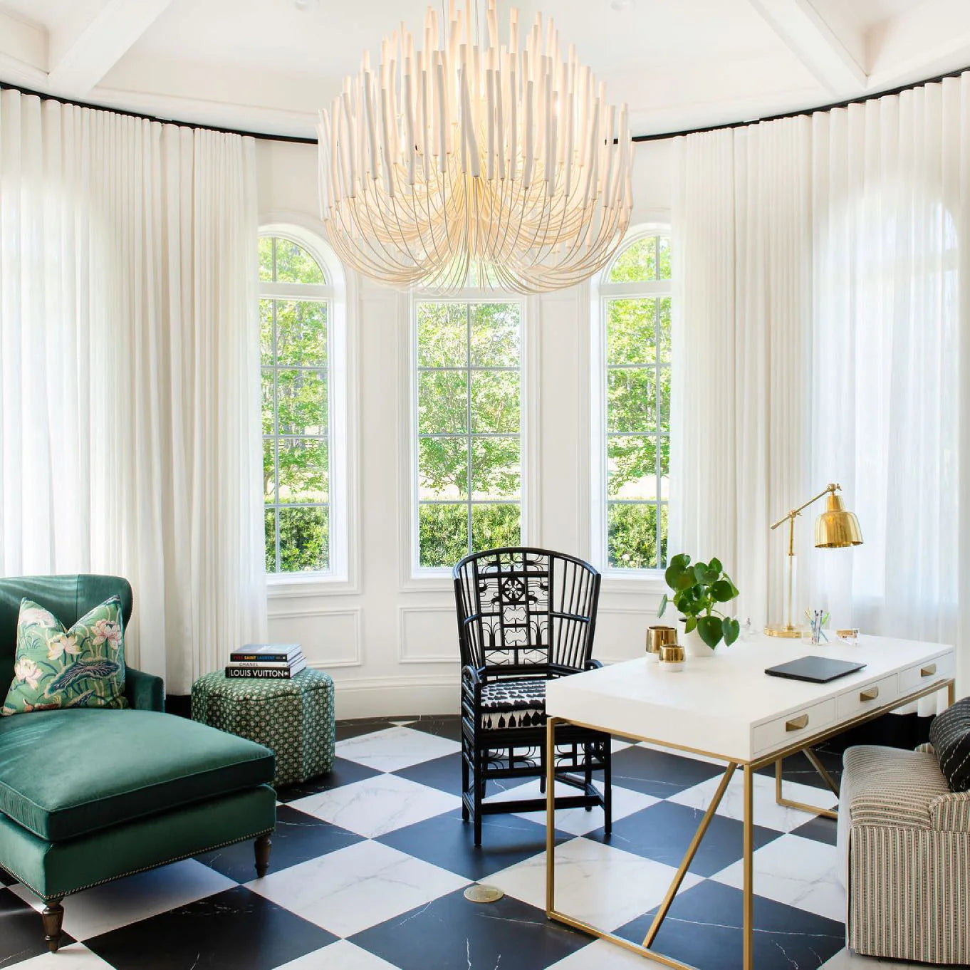 White minimalist tiered Swinton chandelier for bedroom and foyer