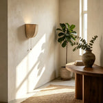 Textured natural linen shade on this Sienna Linen Wall Sconce complements wabi‑sabi entryway decor