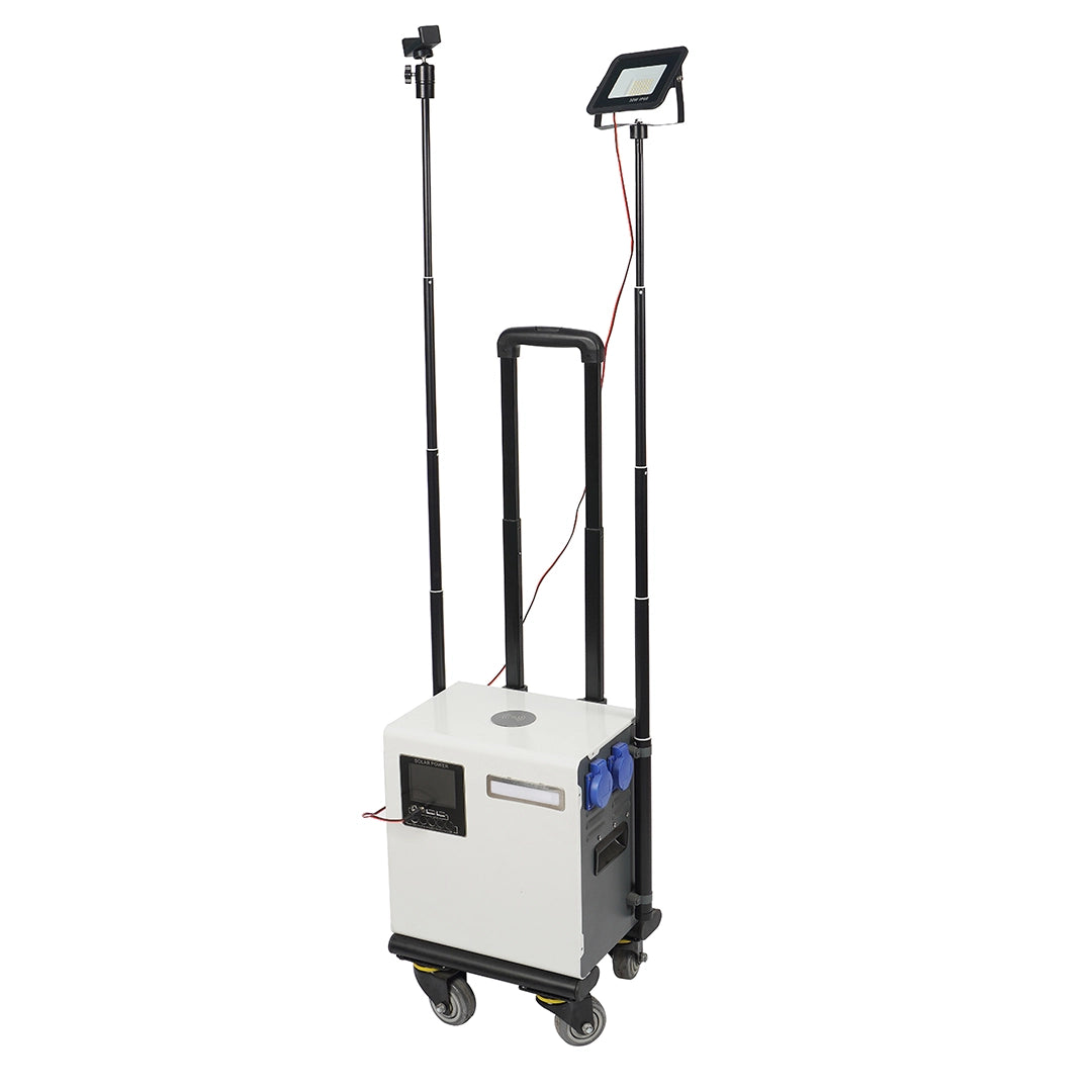 Trolley-Style 2000W Solar Lithium Inverter Generator on a white background