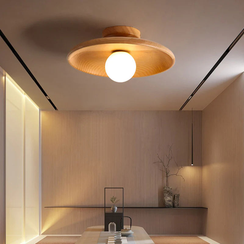Expertly carved wood showcases artisanal detail, making this ceiling light a durable statement of retro craftsmanship.