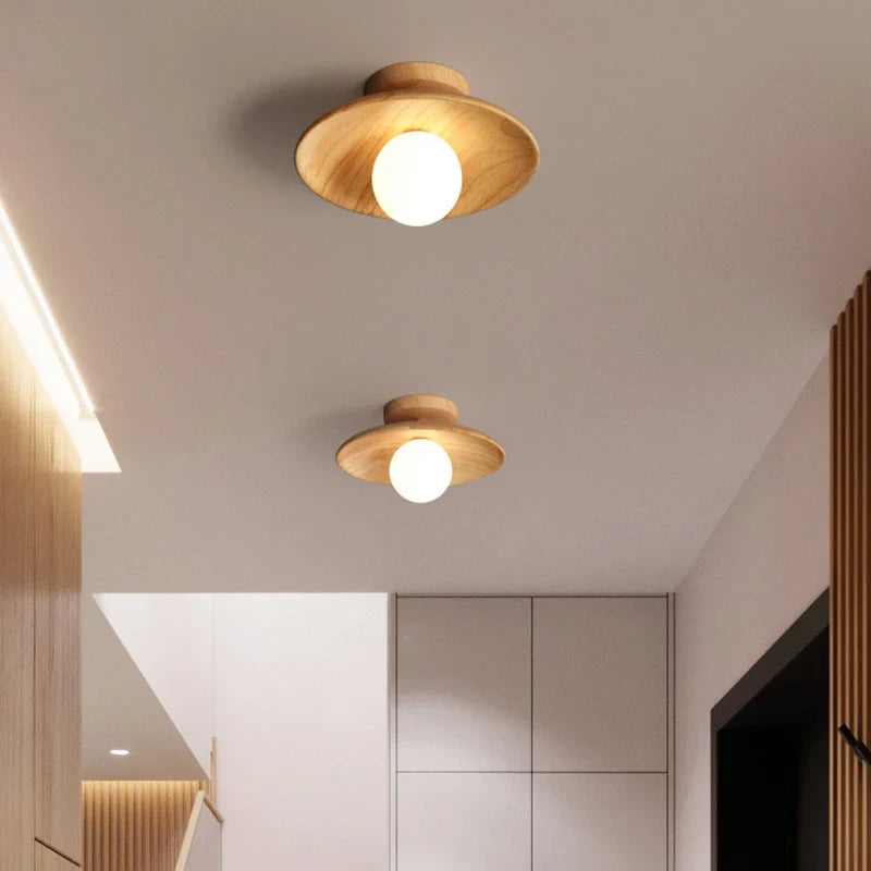 Admire the smooth wood grains of this Vintage Flat Wooden Ceiling Light—where rustic texture meets timeless design.