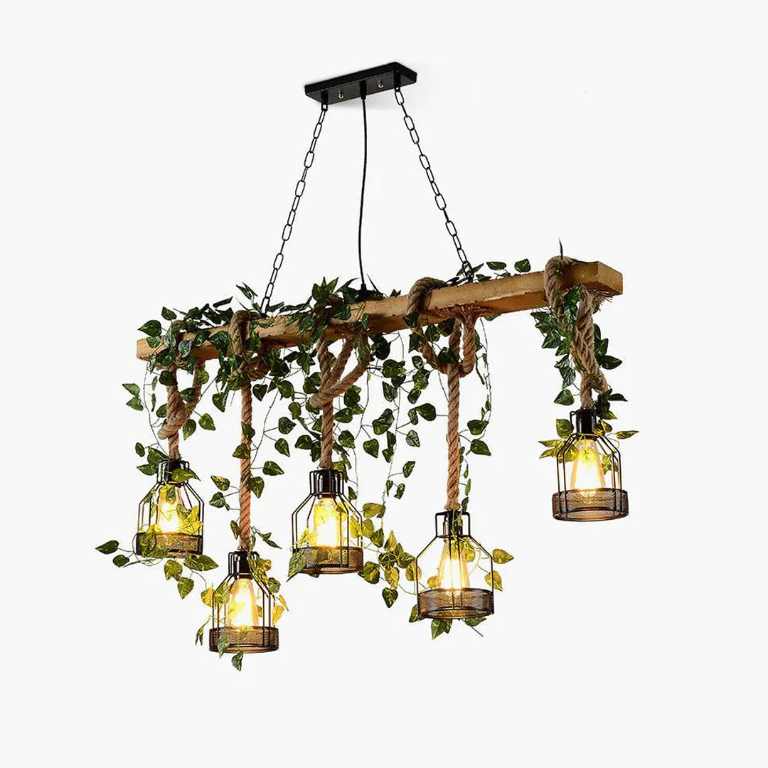 Vintage Wood Green Chandelier 1