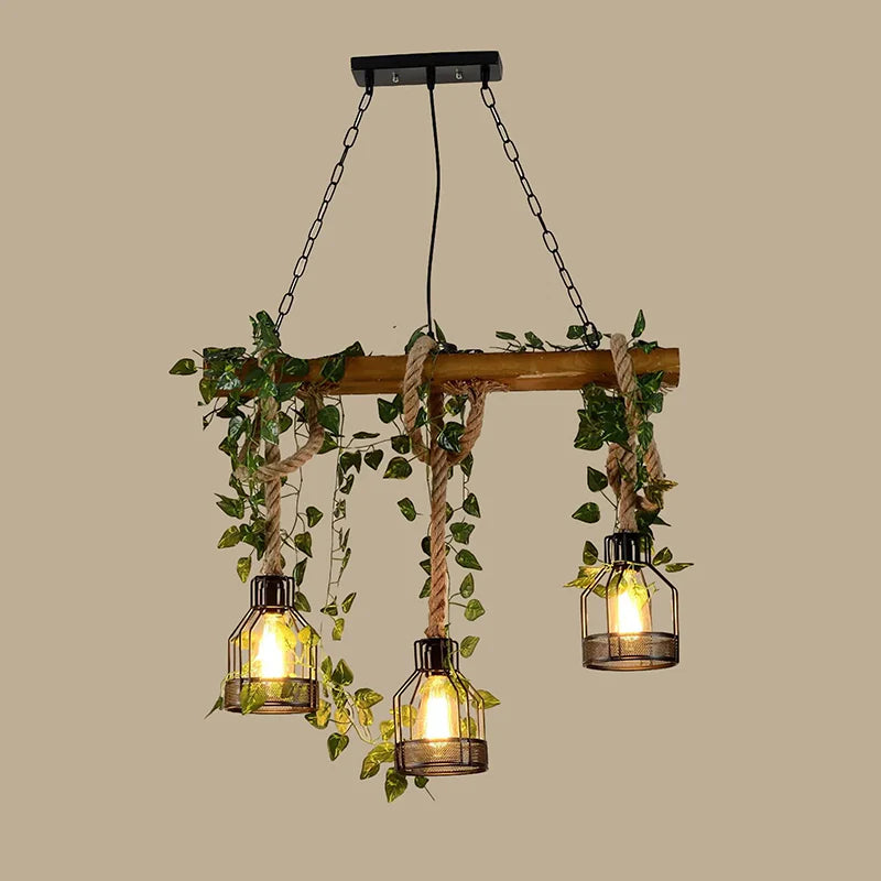 Vintage Wood Green Chandelier 4