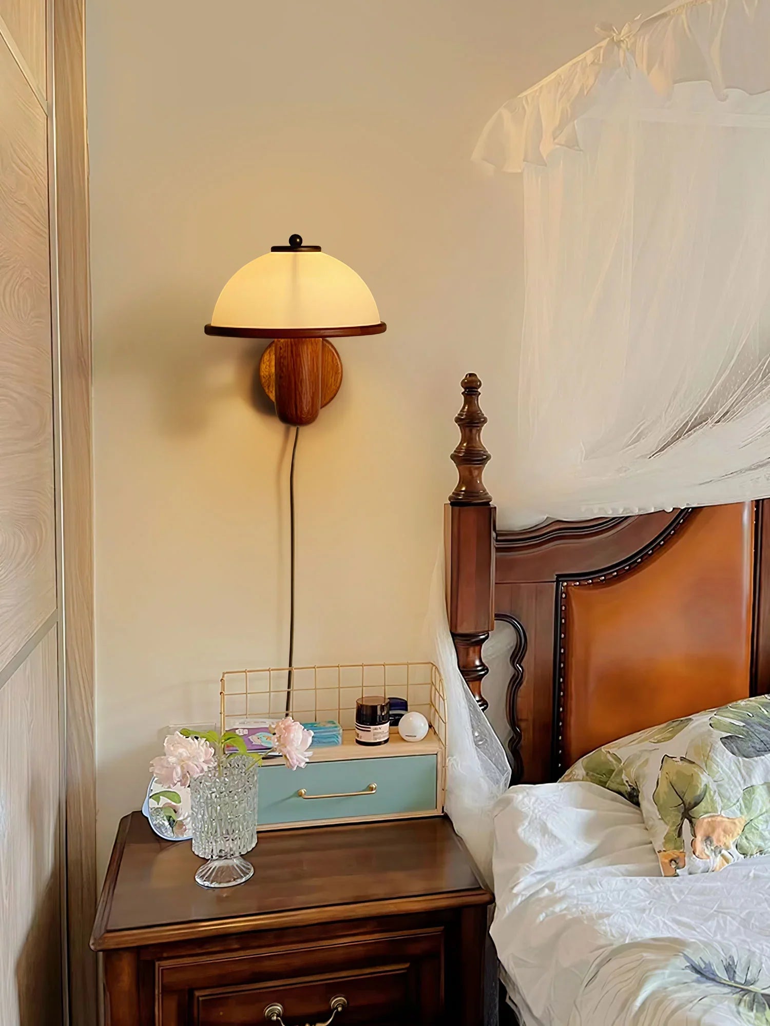 Vintage_Wood_Wall_Sconces_in the bedroom