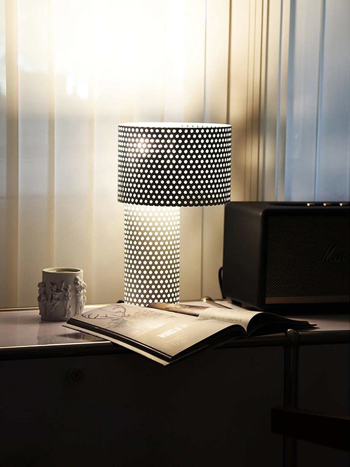 White Grid Table Lamp 23